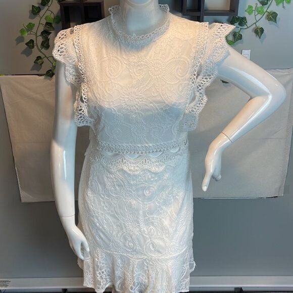 Cupshe Delia Floral Elegant White Lace Crop‎ Ruffle with band Sleeve Size XL - Picture 5 of 12